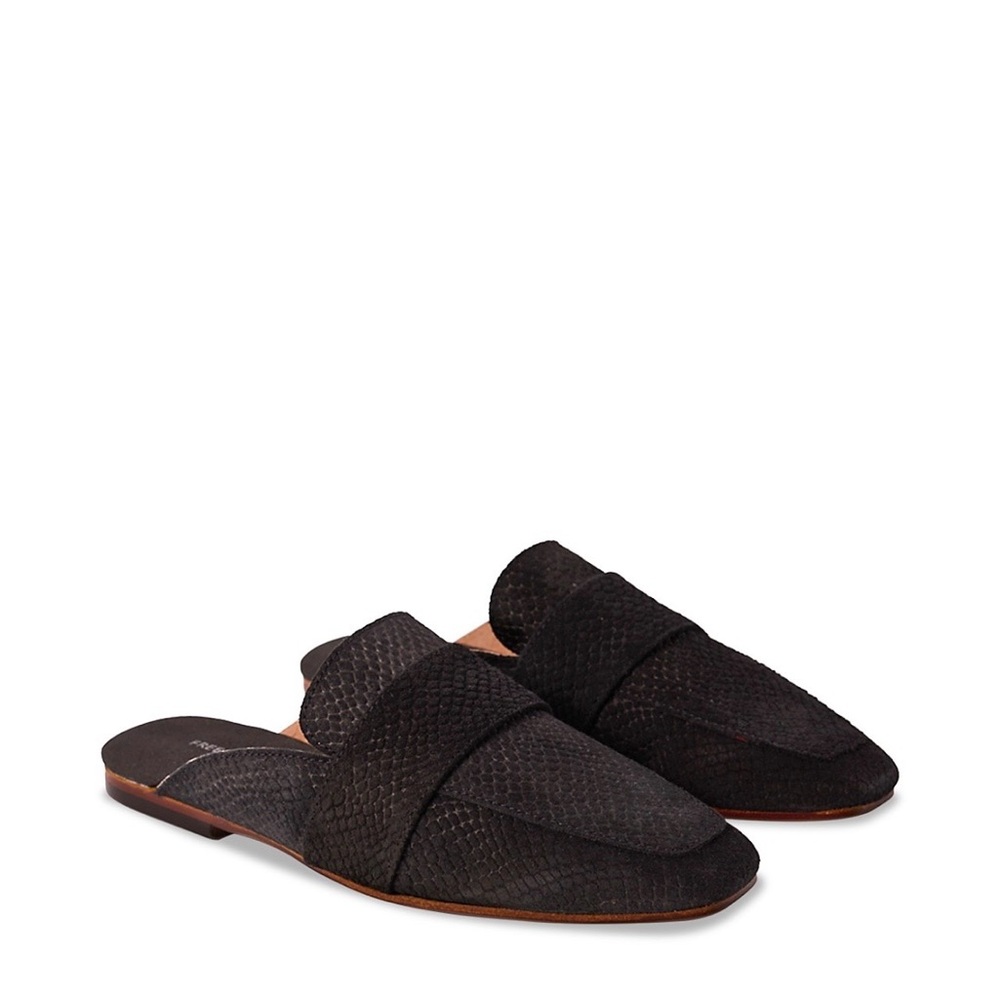 Free People At Ease Embossed Black Mule Loafers